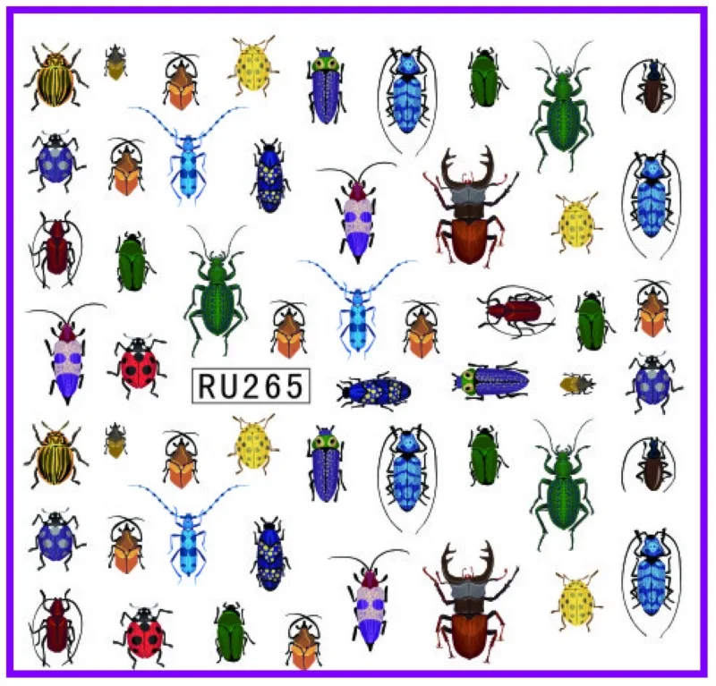 UPRETTEGO искусство ногтей Красота вода наклейка слайдер наклейки для ногтей мультфильм милые насекомые бабочка жуки муха червь RU265-270 - Цвет: RU265