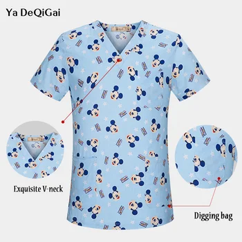 

High quality Hospital Nurse Scrub Tops Breathable mickey Printing clothes Surgical Medical Uniforms For Women and men wholesale