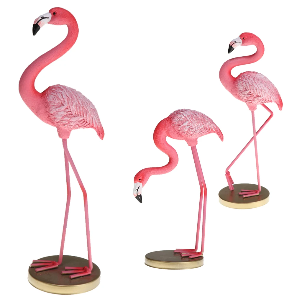Resin Elegant Flamingo Figurine Animal Model Statue Desk Ornaments for Home Room Decor Office Shop Cafe Display Gifts- Pink