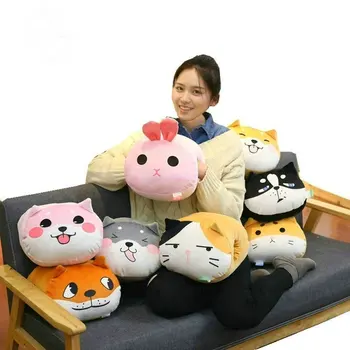 

3 in 1 cartoon cute Rabbit handwarmer Stuffed Shiba Dog and Cat Cushion flannel blanket School nap time pillow toys for children