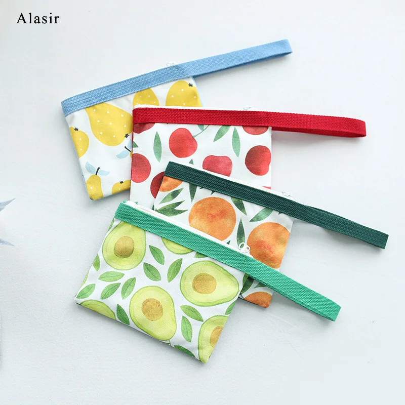 

Alasir Fruit Print Canvas Clutch Cotton Cell Phone Bag Coin Purse Fresh Fruit Print Hand Purses Ladies Money Bag