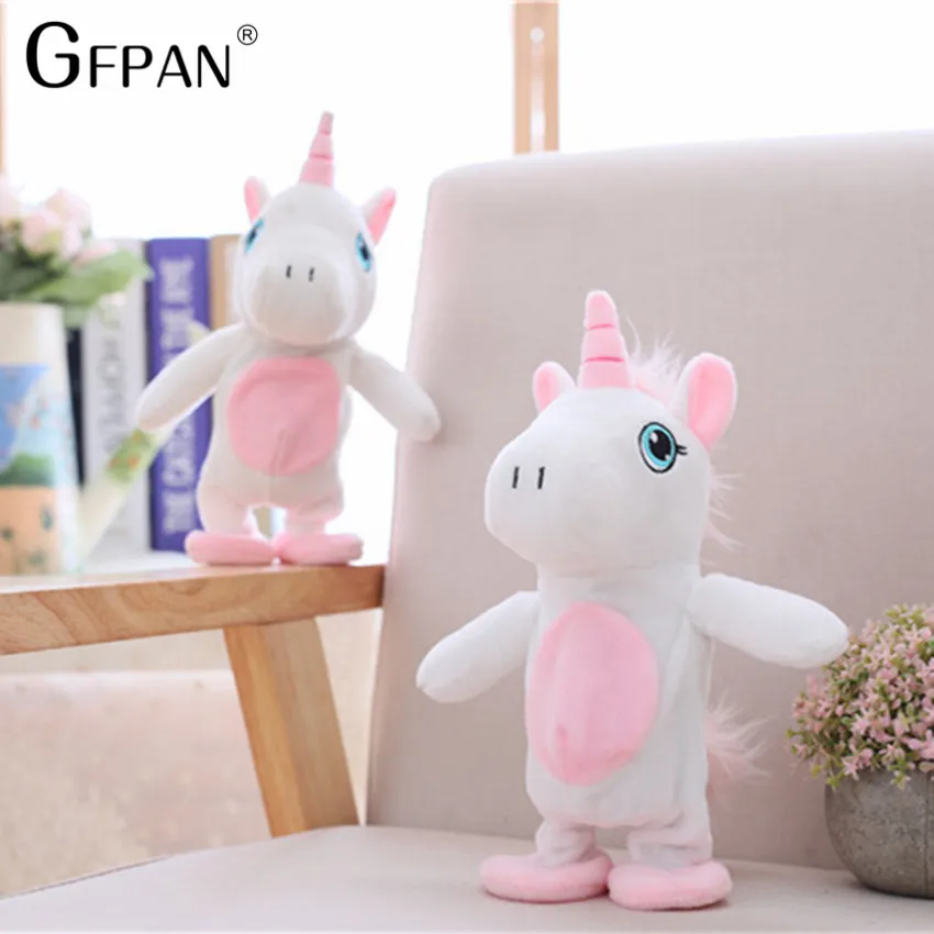 2019 Hot Sale 25/35cm Funny Unicorn Walking& Talking Stuffed Animal Horse Toy Sound Record Plush Unicorn Creative Gift for kids
