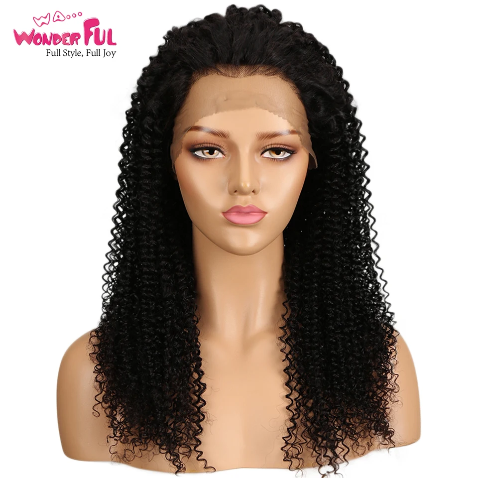 

WA...WONDERFUL 13X4 Lace Front Wig M Remy Kinky Curly Human Hair Wigs Natural Color 10-24 Inch 13*4 LACE WIG KINKY CURL