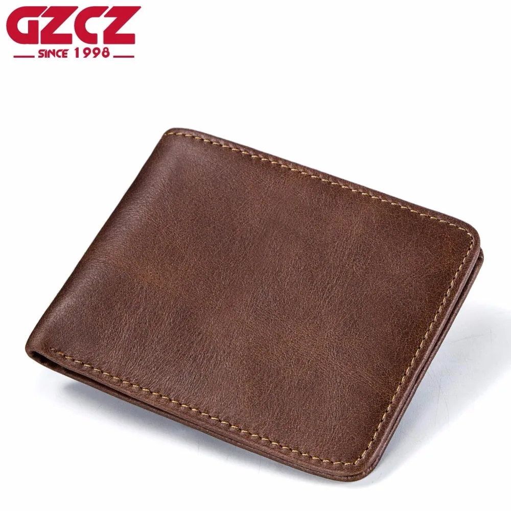 

GZCZ Vintage Men Wallets Genuine Leather Small Wallet Men's Money Purse Coin Bag Short Male Card Holder Cheap Slim Money Wallet