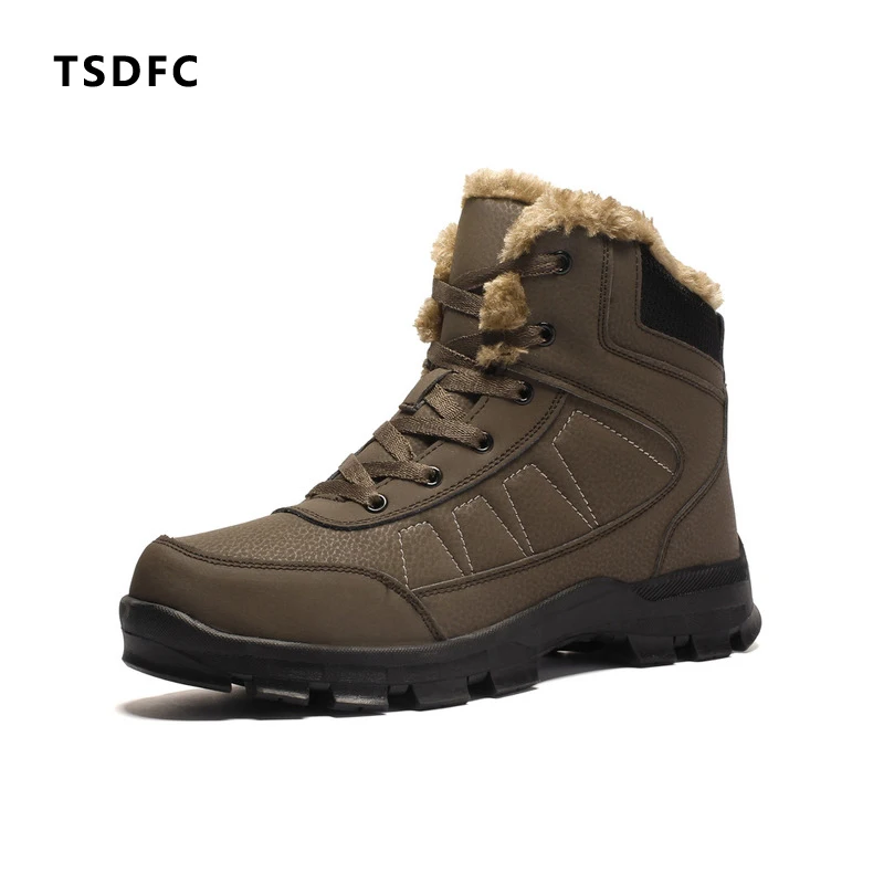 

Winter Warm Plush Fur Snow Boots Men Ankle Boot Quality Casual Motorcycle Boot Waterproof Men's Boots Big Size 39-47