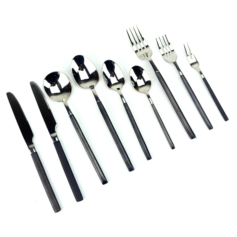 9pcs Dinnerware Set Quality Stainless Steel Cutlery Set Black Handle
