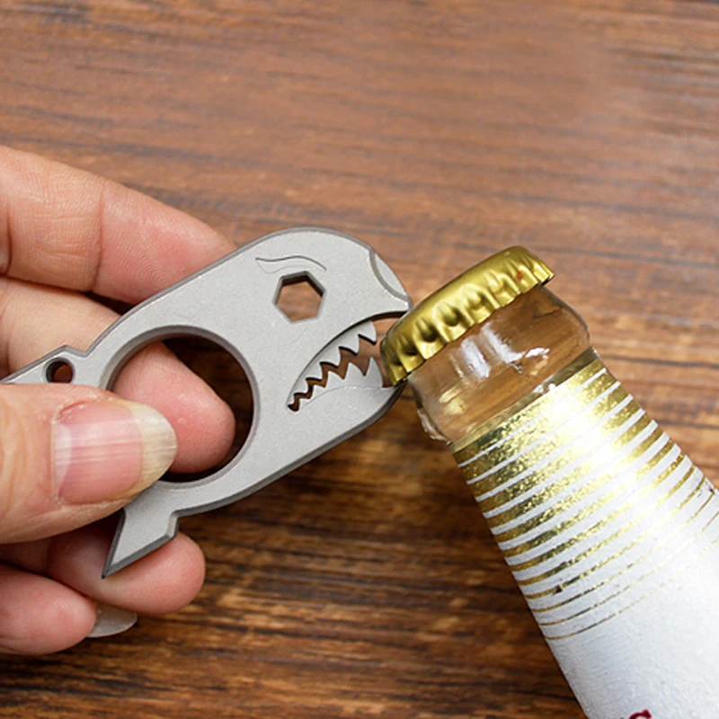 

Shark Card Tactical Defense Corkscrew Crowbar Titanium Alloy EDC Outdoor Multi Tool Bottle Opener