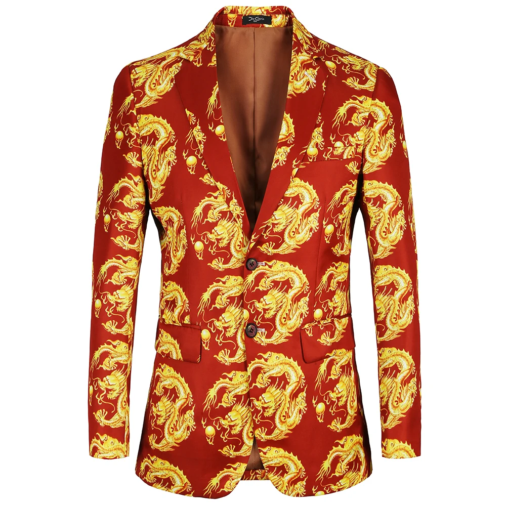 

2018 New Arrival Mens jacket Slim Fit Casual 2 Button Printed Suit Men Floral Dragon design Blazer male suits coat Oversized