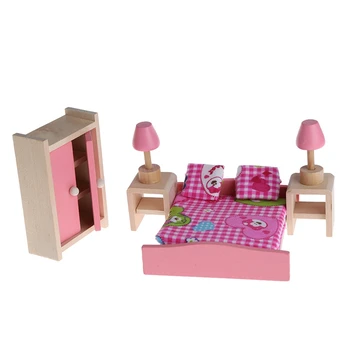 

Kid Wooden Furniture Dolls House Miniature 5 Room Set Doll For Christmas Gifts