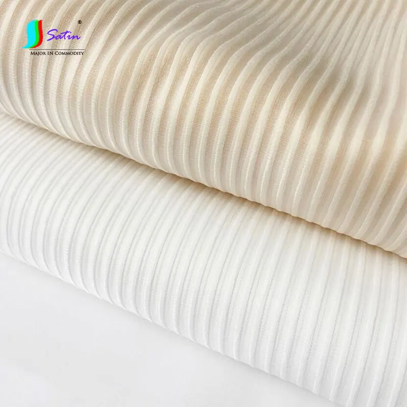 White Striped Organza Fabric Lightweight Tulle Gauze Material for  Dress,Evening Gowns,Clothing,By the Meter