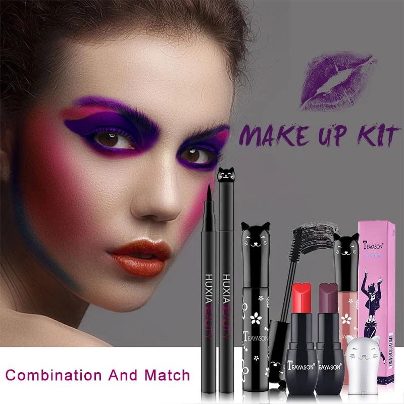 

Beauty Makeup Sets Cosmetics Cat Series Long Thick Black Mascara Eyeliner Long Lasting Matte Lipstick Moisture Lip Gloss
