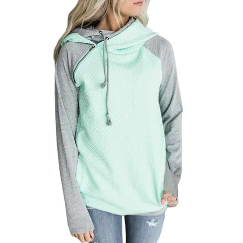 

Hoodies Sweatshirt 2019 Women Casual Autumn Double Hooded Sweatshirt Patchwork Long Sleeve Pullover Cotton Blend Hoodies XXL