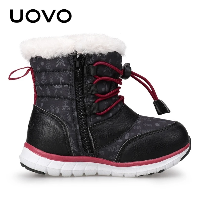  UOVO 2019 Black Snow Boots Kids Winter Boots Boys Waterproof Shoes Fashion Warm Baby Boots For Boys