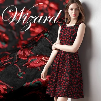 

140CM Red and Black Jcquard Brocade Fabric for Spring and Autumn Dress Jacket Clothes E004
