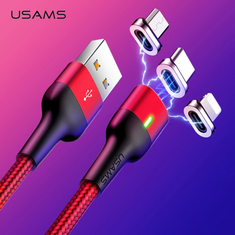 Магнитный кабель USAMS для iphone 7 Micro Usb type C, адаптер для быстрой зарядки, магнитное зарядное устройство Usb type-C для samsung Xiaomi