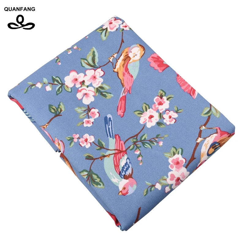 

QUANFANG Upholstery Canvas Fabric Duck Fabric For Sofa Shirt Curtain Bag Home Decrotion Handmade Cushion Bird blue Half meter