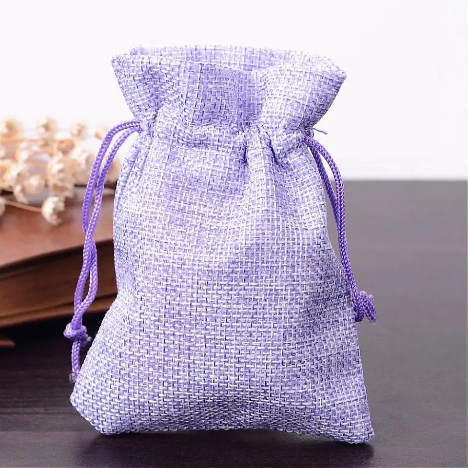 Мешковины упаковка Чехлы Drawstring Сумки, MediumPurple, 12x9 см