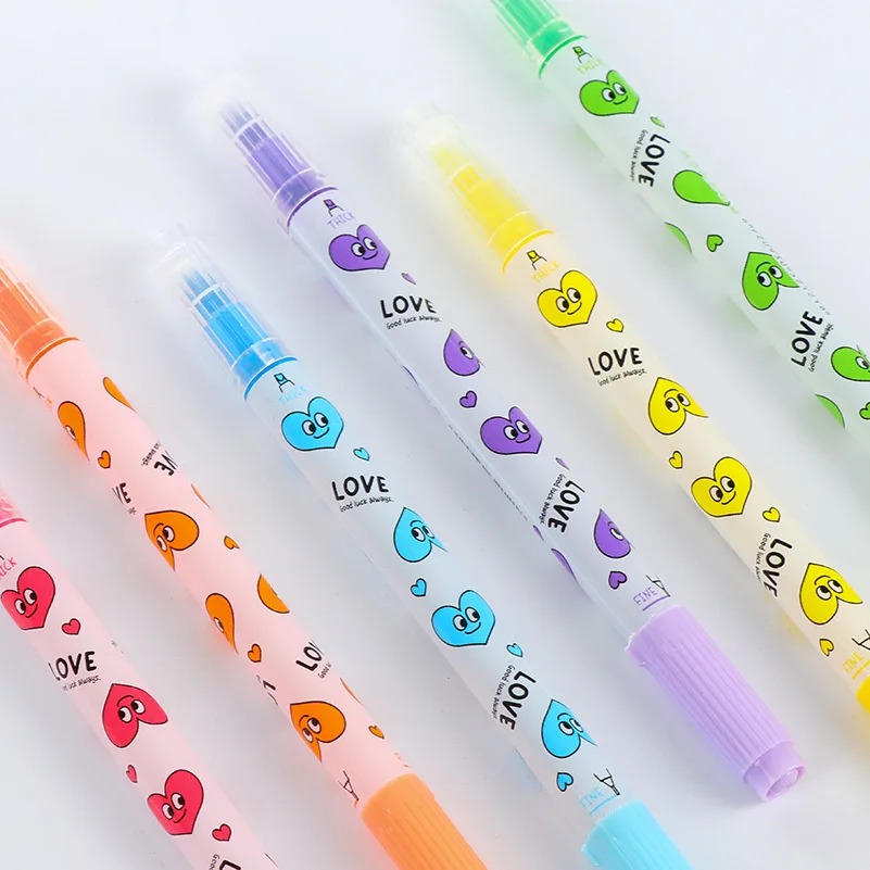 

6 PCS New Creative Cute Double Head 6 Colors Straight Liquid Highlighter for Scrapbooking Photo Album Glitter Gel Pen Stationery