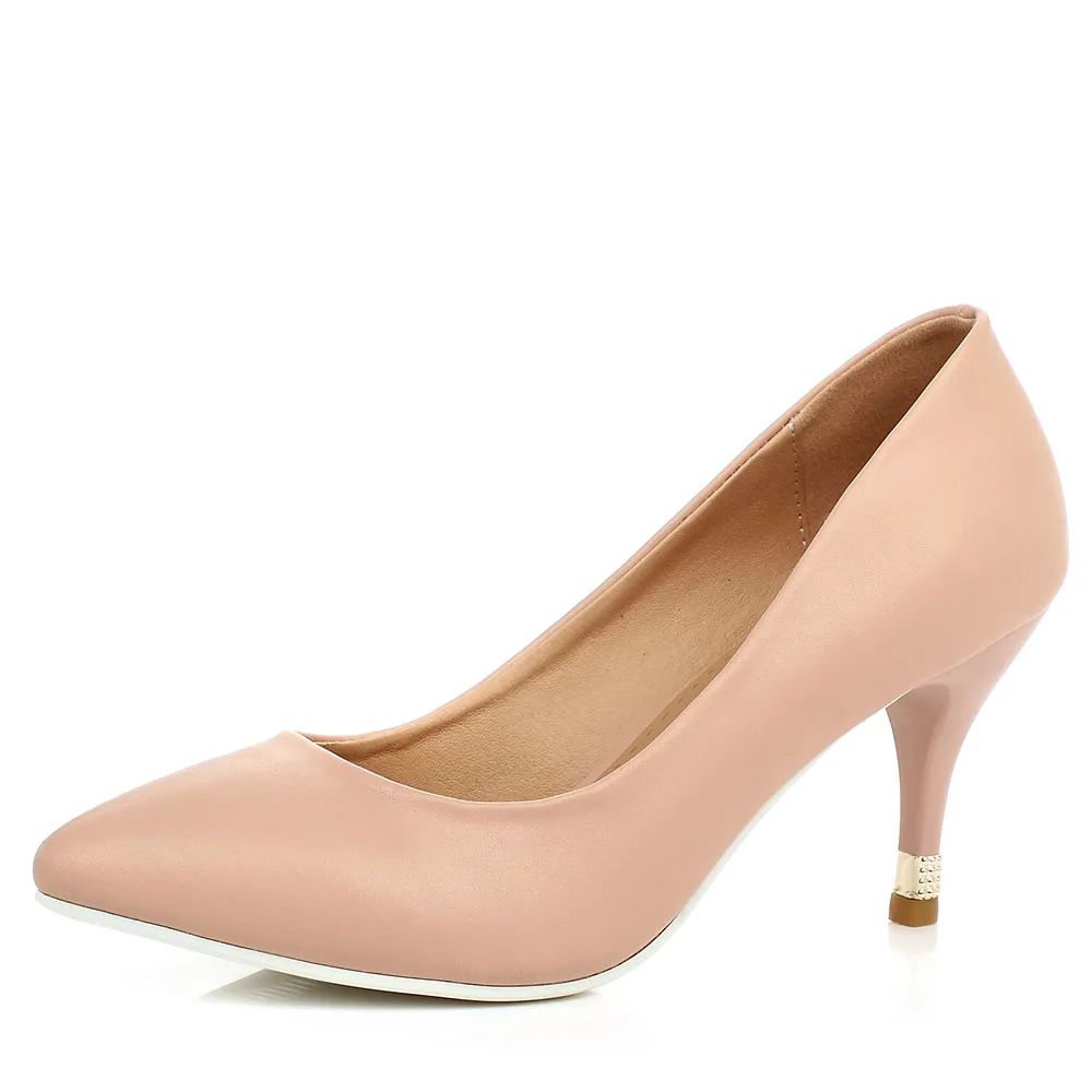 Lasyarrow/классические женские офисные туфли на низком каблуке; лаконичные однотонные женские туфли-лодочки из искусственной кожи с острым носком; модные туфли-лодочки на высоком каблуке; RM618 - Цвет: Розовый