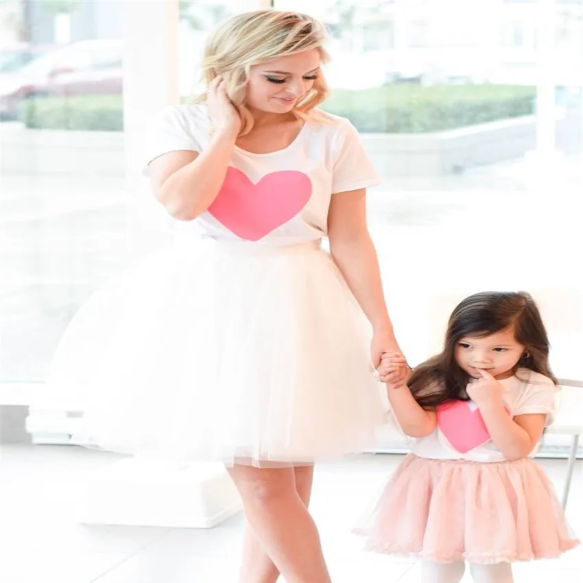 

mother daughter tshirt+mesh dresses 2pcs mommy and me clothes family look matching outfits mom and daughter dress clothing sets