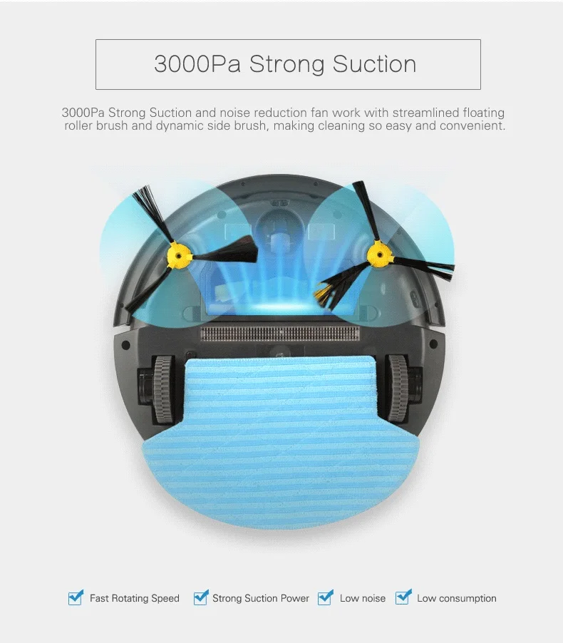 Wet And Dry Robot Vacuum Cleaner B6009,Map navigation,3000Pa Suction, ,Smart Memory,Wifi APP, Water tank,Lithium battery