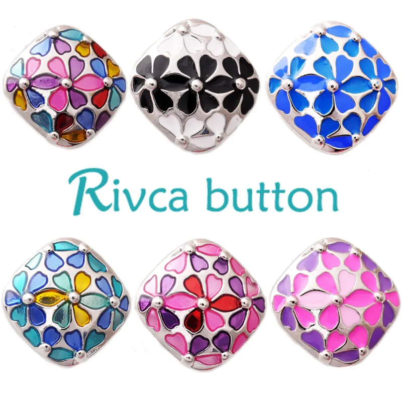 

D02500 Hot Wholesale Bracelet For Women Newest Promotion Oil Painting Snap Button Necklace DIY 18mm Rivca Bloom Button Jewellery