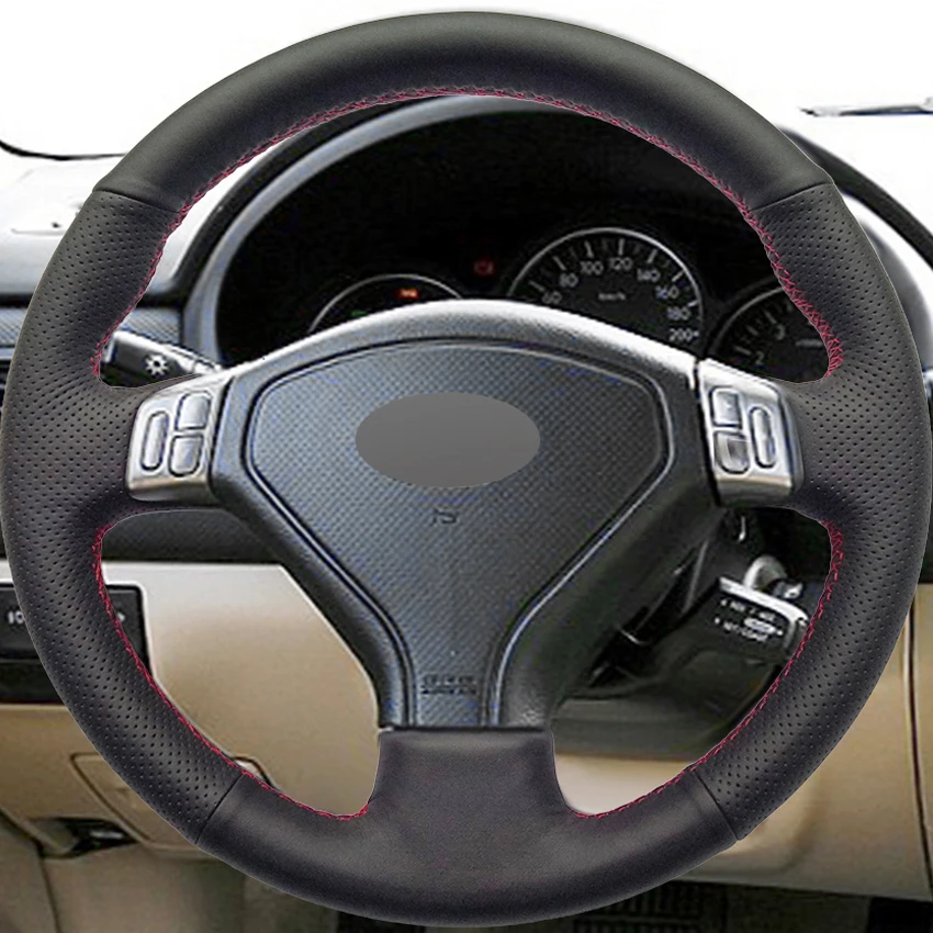 Black Leather Hand stitched Car Steering Wheel Cover for Subaru Forester 2004 2006 Outback 2004