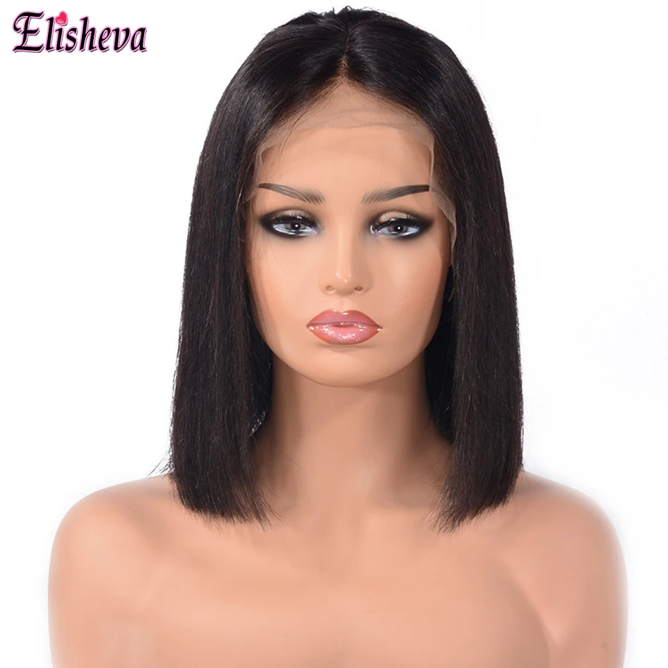 

Elisheva Short Human Hair Wigs Peruvian Remy Straight Glueless 13*4 Lace Front Wigs Blunt Cut Bob Wigs For Black Women Baby Hair