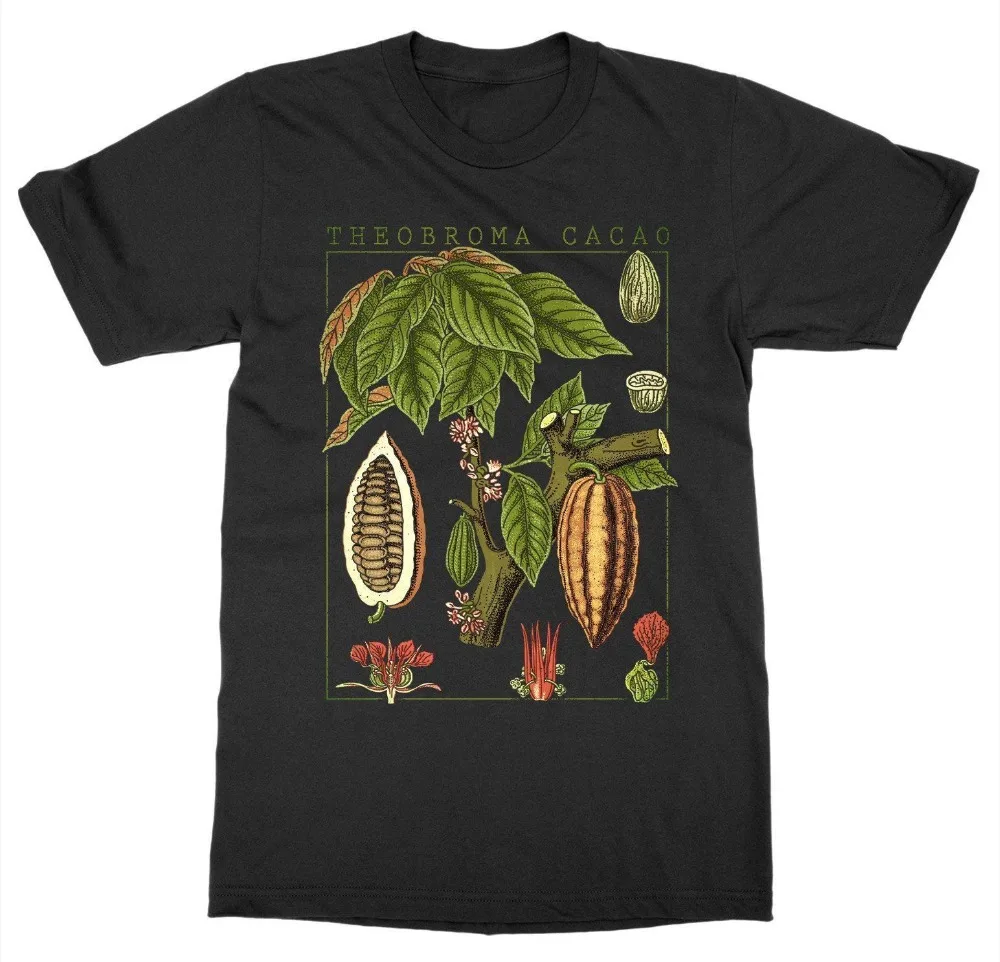 

Hot Sale Men T Shirt Fashion Chocolate T-Shirt Botanical Garden Plant Print Botany Fruit Flower Cacao Sweet Summer O-Neck Tops