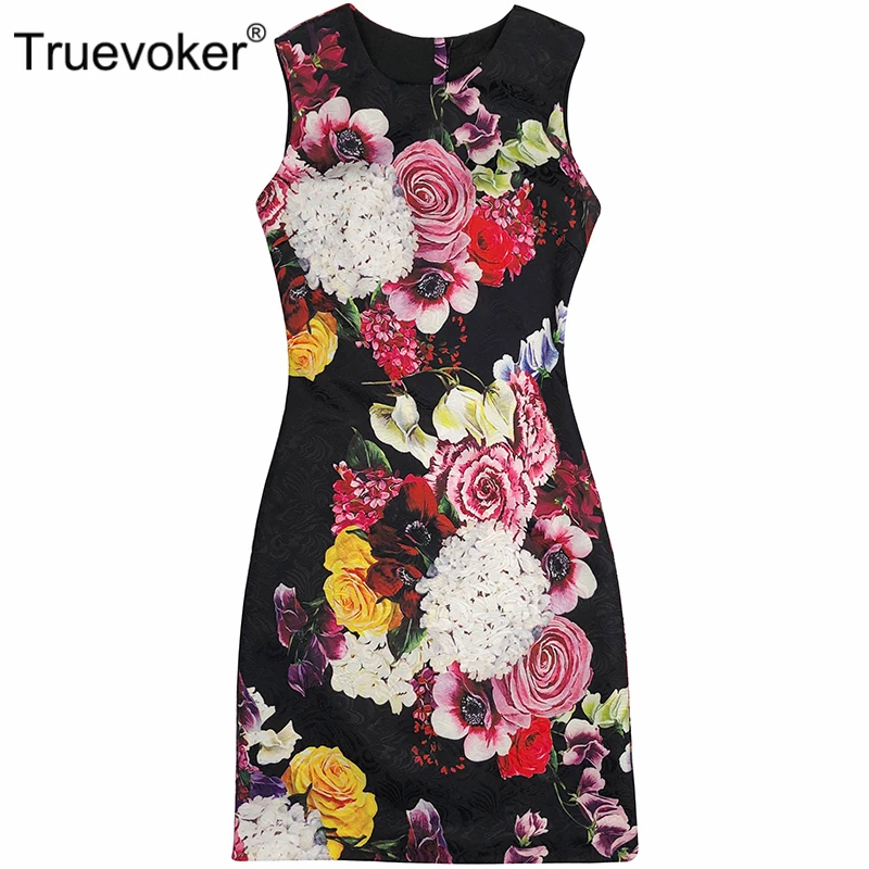 Truevoker дизайнерские платья женские высококачественные многоцветные цветочные печатные тисненые летние праздничные платья на бретелях плюс размер 2XL Vestido