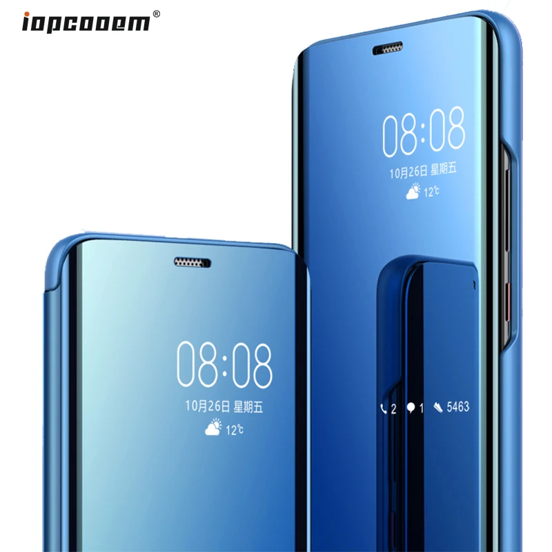 Умный зеркальный чехол для телефона huawei Honor 8A Роскошный кожаный флип Подставка