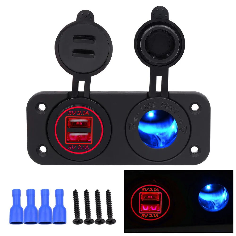 

Motorcycle Accessories 12V Car ATV Boat Cigarette Lighter With Switches Dual USB Charging For Phone Tablet Navigation GPS