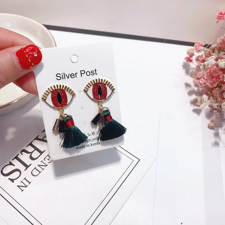 eyes tassel earring 925 silver post Hypoallergenic fadeless fashion jewelry dangle earrings for women girl gift