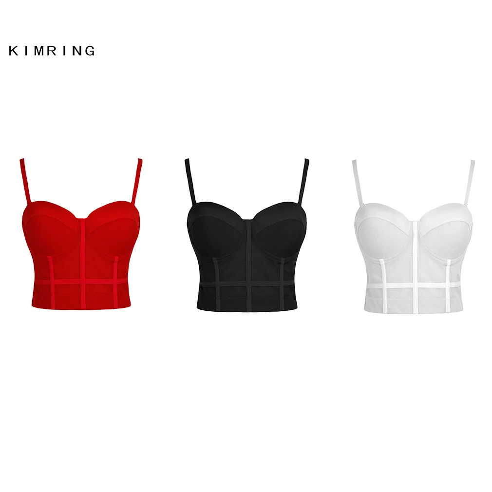 

Kimring Women's Sexy Black See-through Mesh Spaghetti Straps Bustier Bra Corset Clubwear Crop Top