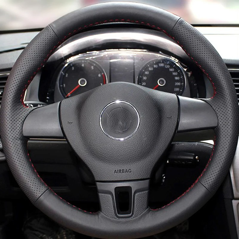 

High Quality cowhide Top Layer Leather handmade Sewing Steering wheel covers protect For Volkswagen VW Passat CC/Magotan