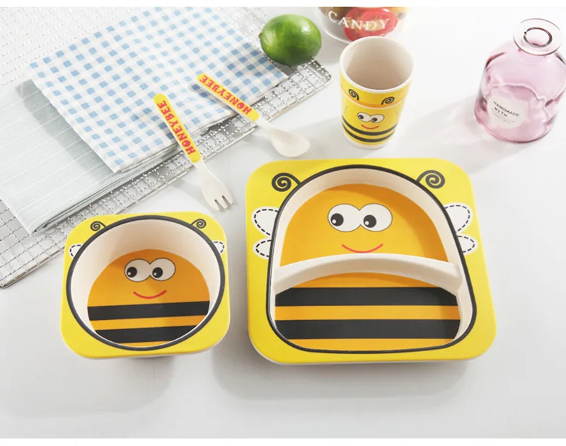 5 PcsSet Baby Bamboo Fiber Dinnerware Toddler Safety Tableware Set Bowl Cup Spoon Fork Feeding Dishes Kids Utensils BB5074 (11)