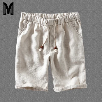 

100%Linen Shorts Men 2019 Summer New White Fashion Slim Fit Holiday Beach Shorts Men Drawstring Loose Casual Shorts Y1673