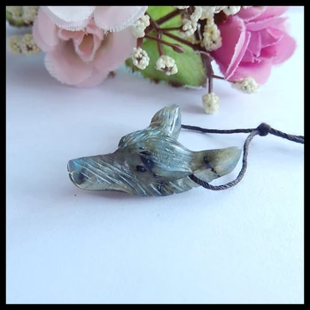 

Semi-precious stones Hand made Carved Labradorite Wolf Head Pendant Bead Popular jewelry,30x20x10mm,5.4g