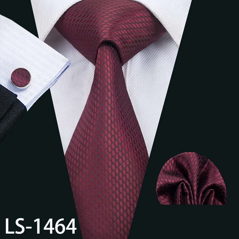 LS-704, мужской галстук, шелк, красный, в клетку, жаккардовый, тканый, свадебный галстук, Barry.Wang, Hanky, запонки, набор, галстук для мужчин, деловые, вечерние - Цвет: LS-1464