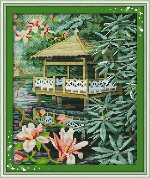 

Pavilion with flowers Counted Cross Stitch 11CT Printed 14CT Set DIY Chinese Cross-stitch Kit Embroidery Needlework
