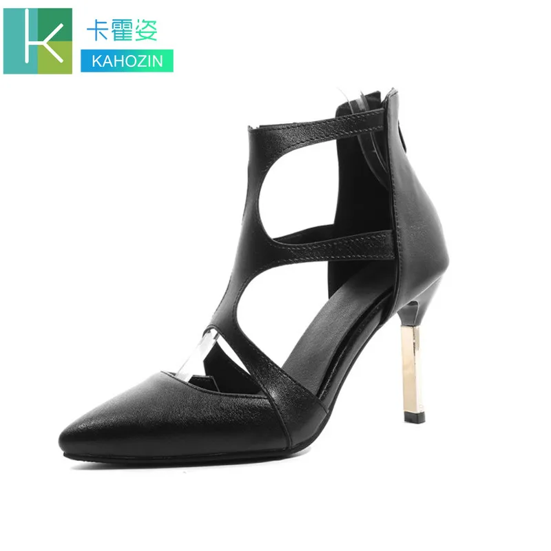 

summer sandalias mujer 2019 new slim high heel 9CM Waxing Pointed toe T-tied black leopard print lithe women shoes size33-48
