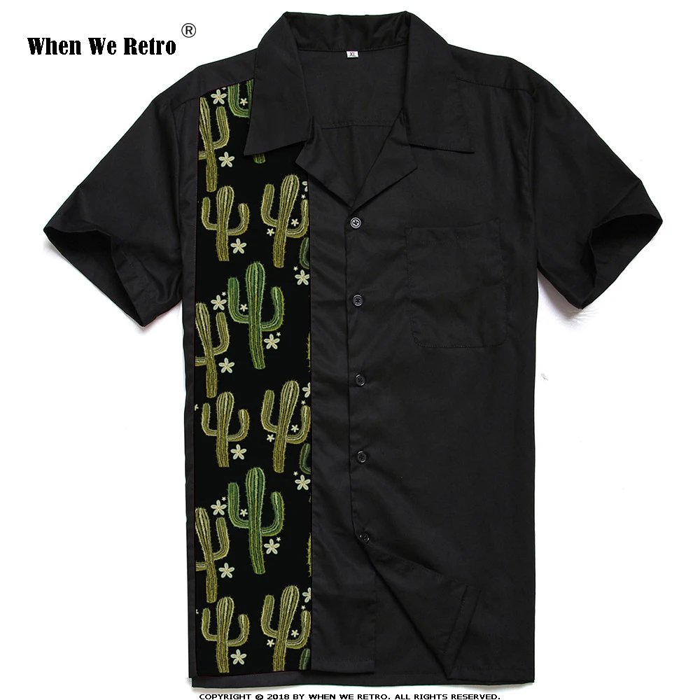 When We Retro Black Men Shirt ST110cactus Cactus Print Classic Vintage Bowling Short Sleeve Shirts camiseta hombre | Мужская одежда