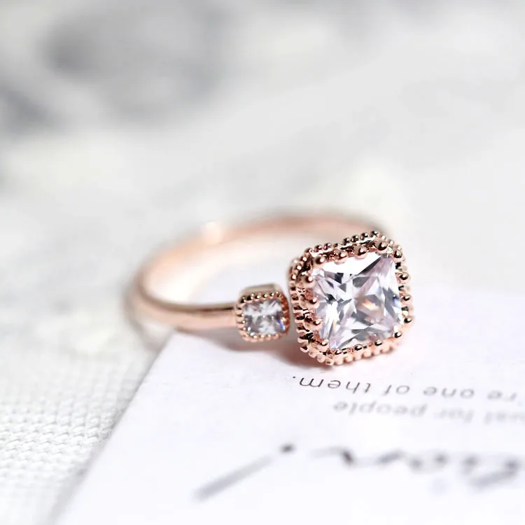 square Cubic Zirconia open ring fadeless alloy fashion jewelry rings Valentine