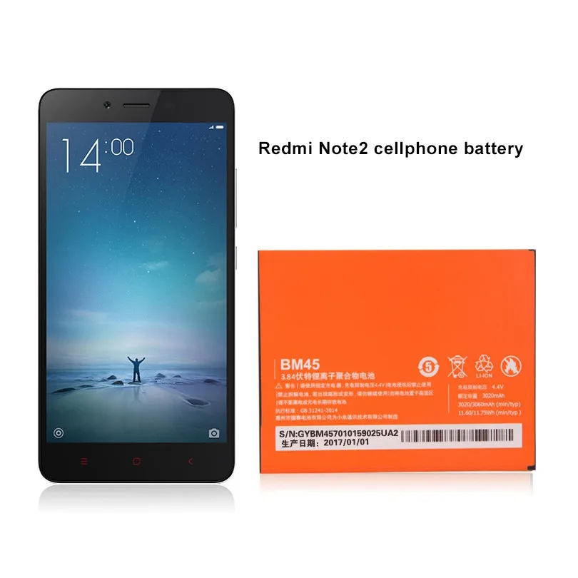 

Mi RedMi Note 2 Mobile Phone Battery BM45 charger Replacement Batteries 3020mAh for Original xiaomi Hongmi Rice Note 2 Bateria
