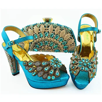 

New Arrival Matching Italian Shoe and Bag Set Decorated with Rhinestone Shoe and Bag for Nigeria Party Womens Shoes Heels