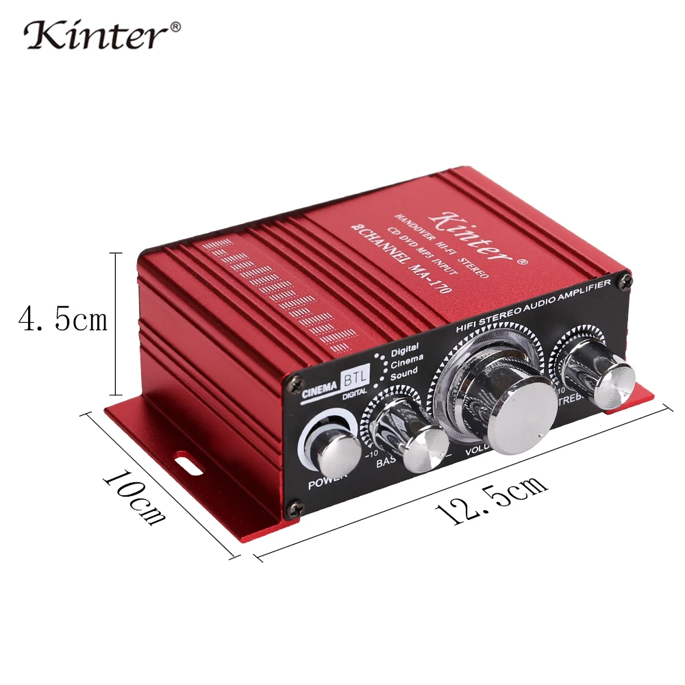 Mini amplificador de audio kinter para altavoz 2 canales MA-170 amplificadores de coche de motocicleta para casa sonido estéreo DC12V fuente de alimentación cable