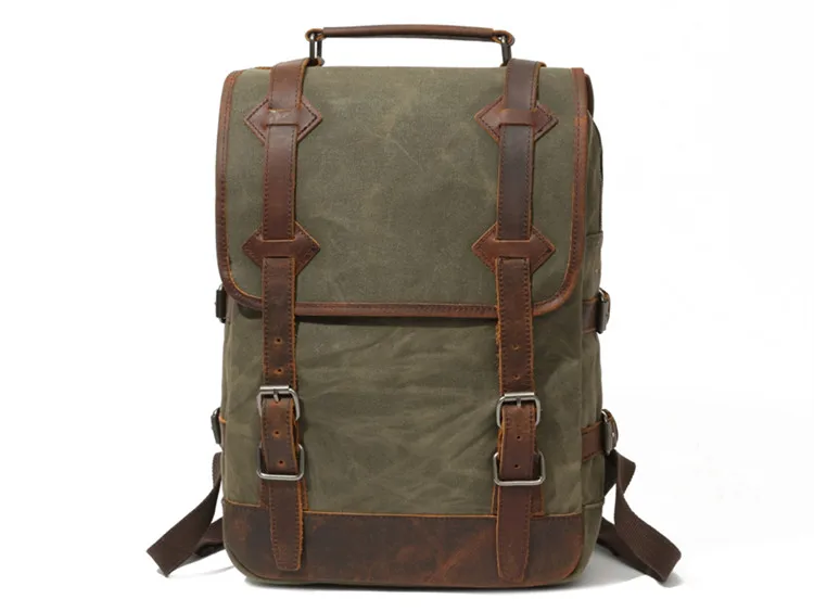 Мужские рюкзаки, винтажный Холщовый кожаный рюкзак для ноутбука, мужские школьные сумки для колледжа, высокое качество, водонепроницаемая большая дорожная сумка, рюкзак - Цвет: Армейский зеленый