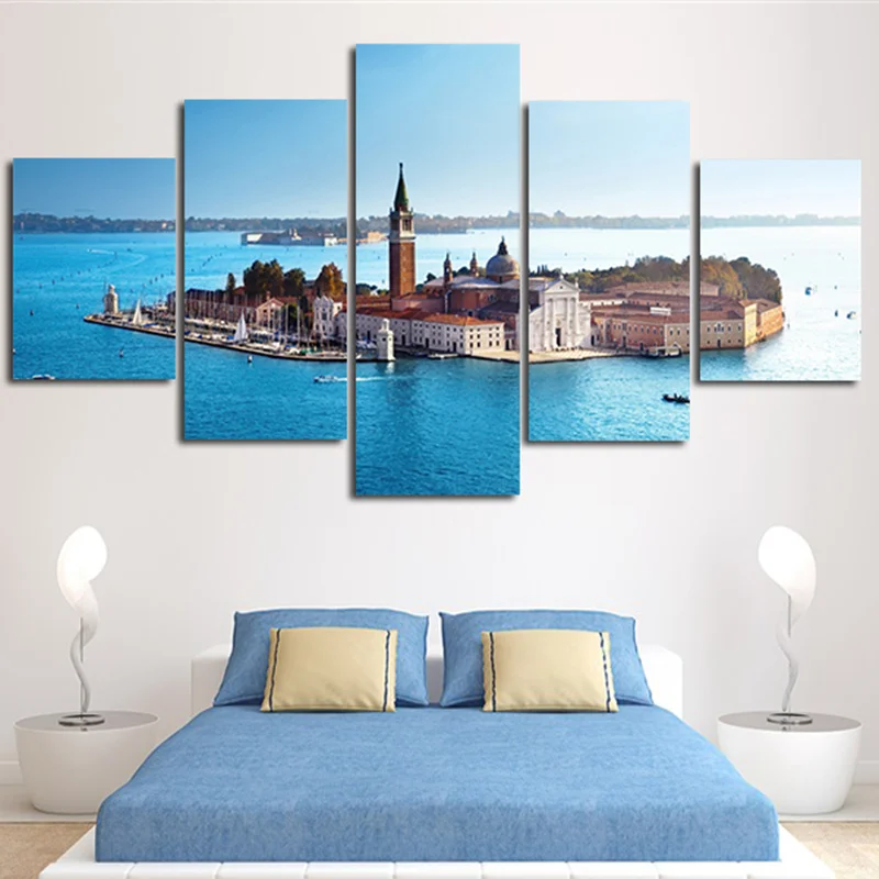 2016 Wall Painting Home Decor Abstract Landscape Island Around By Ocean Canvas Art Picture Poster 5planes Without Framed | Дом и сад