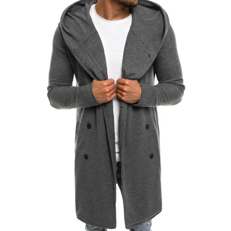 Dark Gray Мужское пальто двубортное пальто Новая мужская мода дизайн длинное пальто с воротником Мужская одежда Повседневная ветровка для мужчин - Цвет: Dark Gray