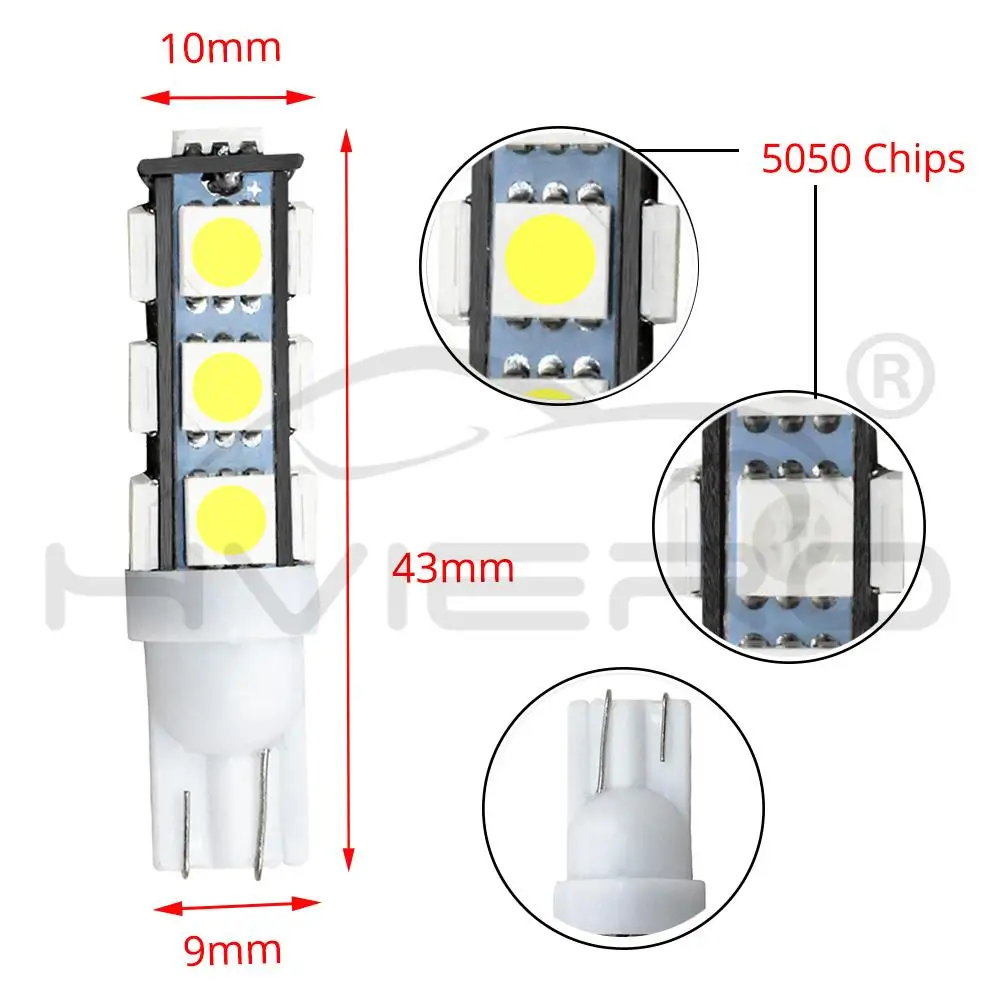 10X Белый T10 W5W светильник номерного знака Лампа багажника 13smd 194 168 192 автомобильный